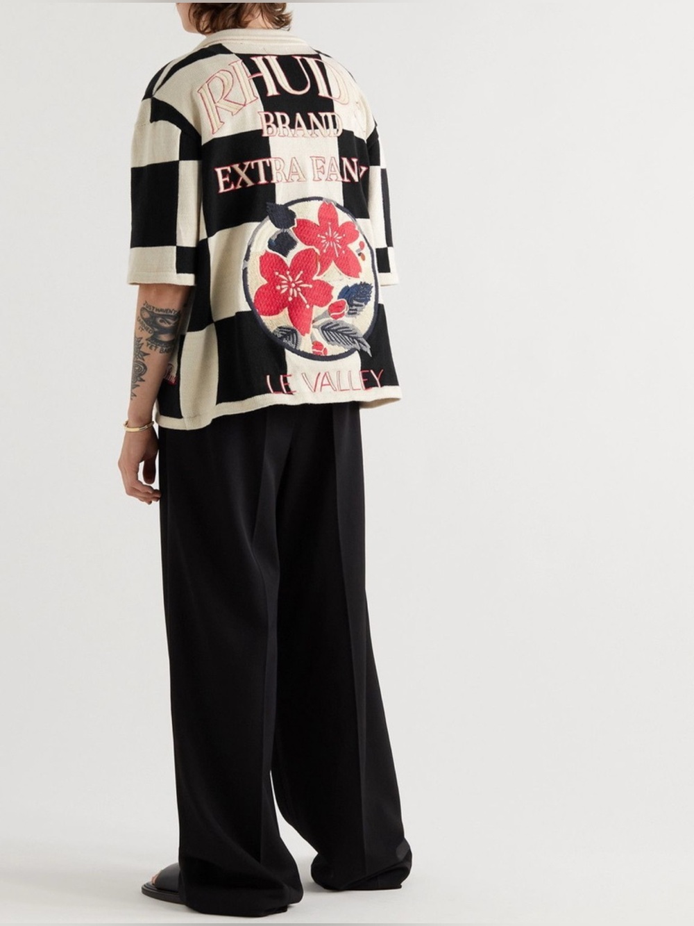 Rhude Extra Fancy Embroidered Intarsia Knit Camp Collar Cotton Shirt Mens XL EUC